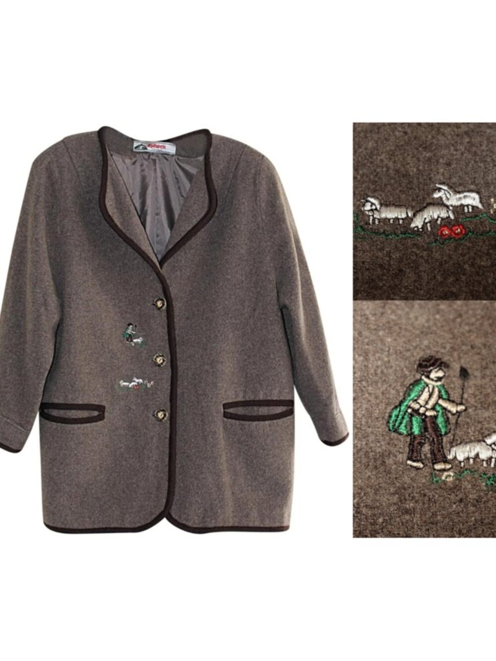 Alphorn - Vintage Oktoberfest Tyrolean Wool Flannel Jacket - Hansel & Gretel, L
